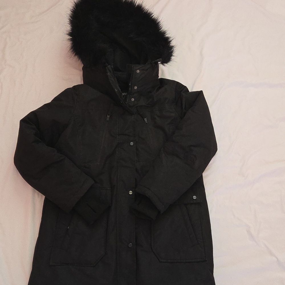 A.N.A A New Approach Faux Fur Hood Black Coat Size Large Womens
